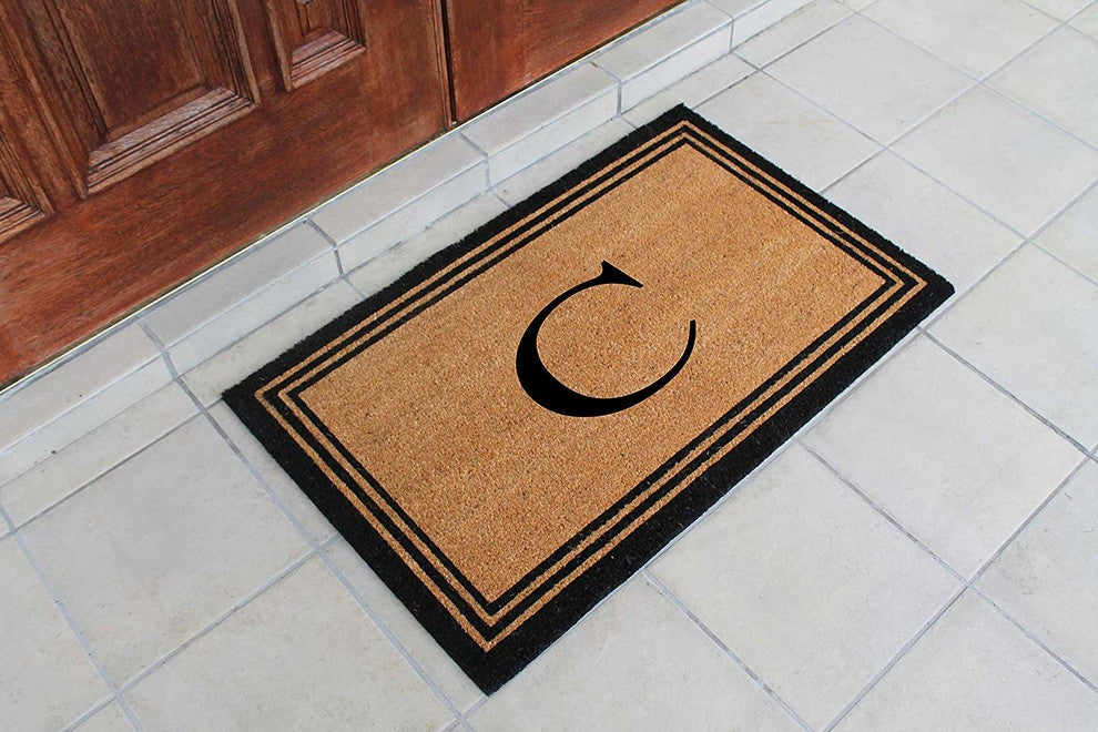 A1HC Black/Beige Coir Monogrammed Doormat 24"x39" , C