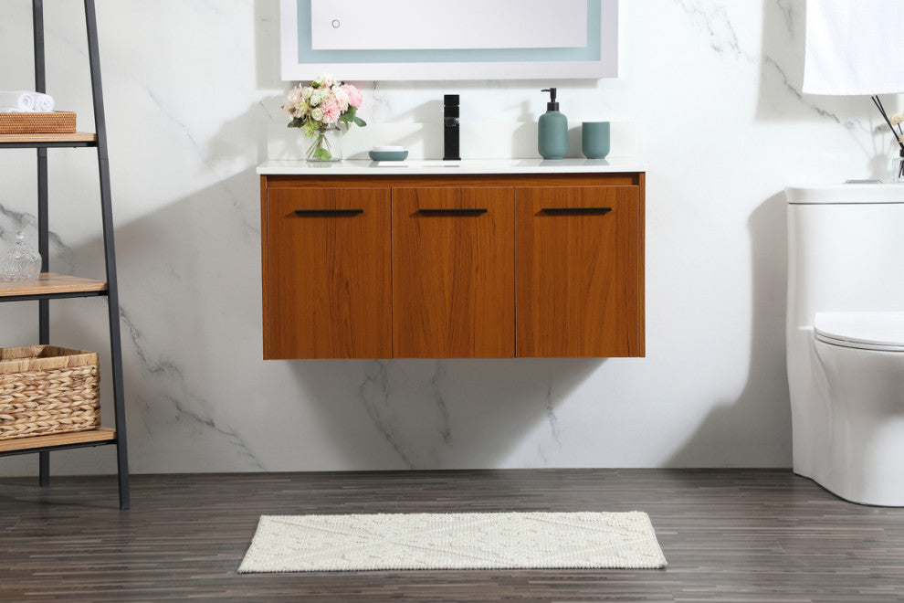 Home Living 40" Single Bathroom Vanity, Teak With Backsplash