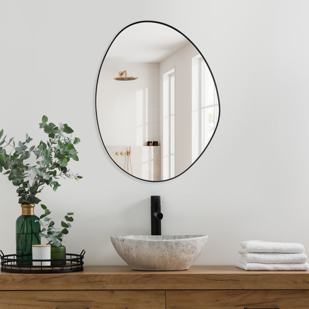 Aura Irregular Framed Bathroom Wall Mirror, Matte Black, 27"