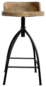 Industrial Style Adjustable Swivel Bar Stool With Backrest, 25-31 Inch