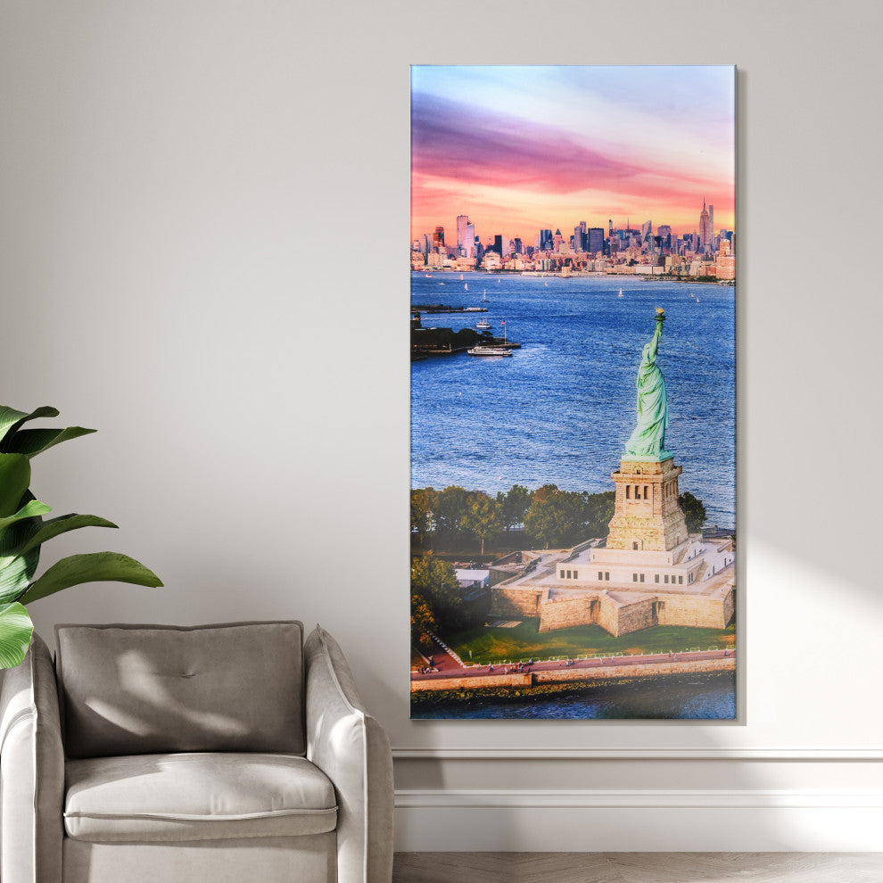 New York View Frameless Free Floating Tempered Glass Wall Art, A