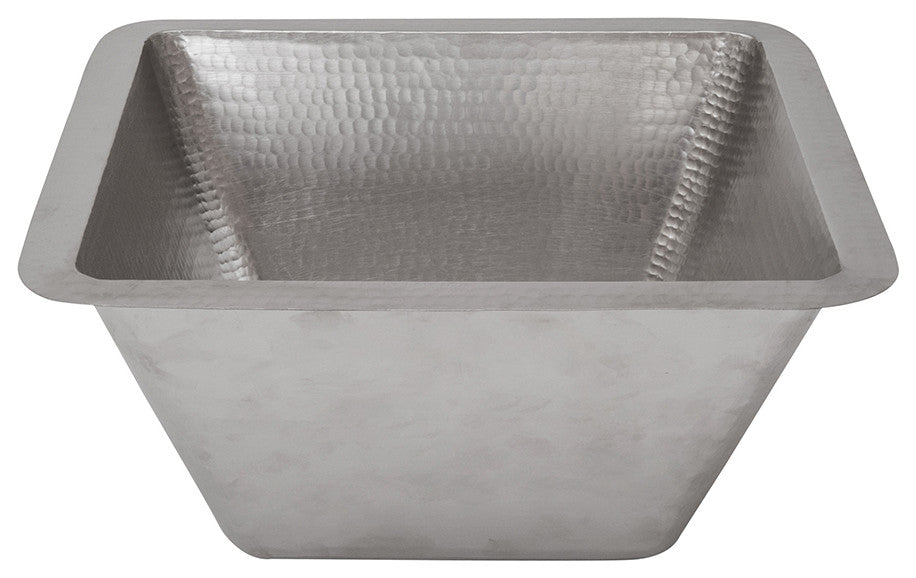 Square Hammered Copper Bar/Prep Sink in Electroless Nickel With 2" Drain Size, 2