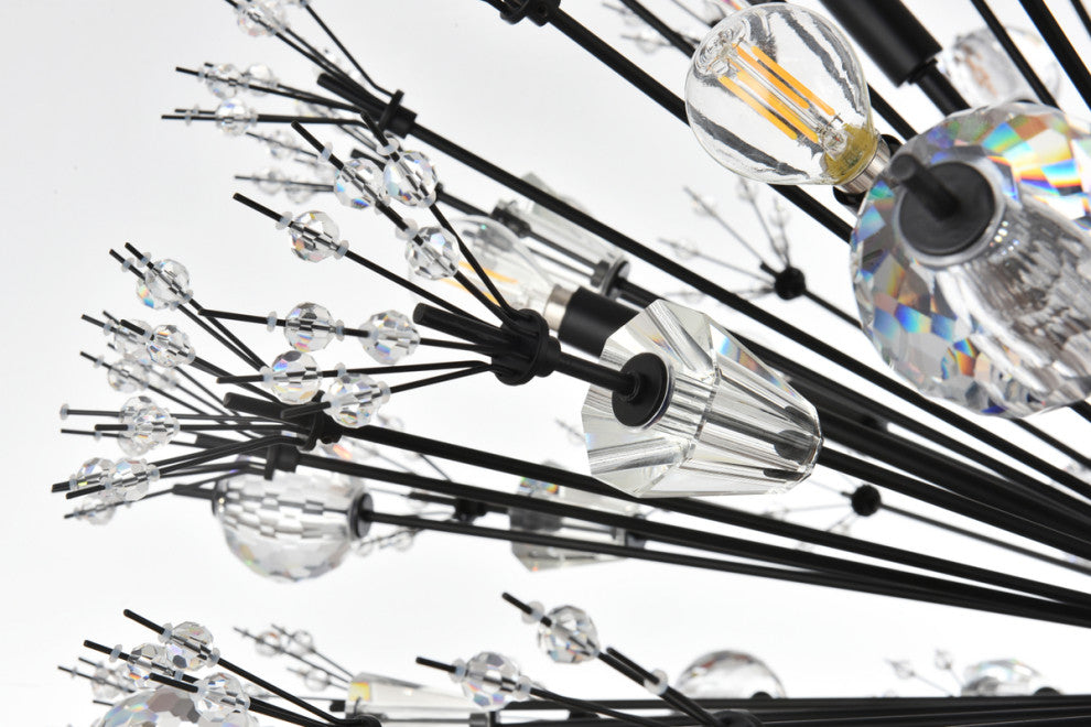 Victor 38" Crystal Starburst Round Pendant, Black