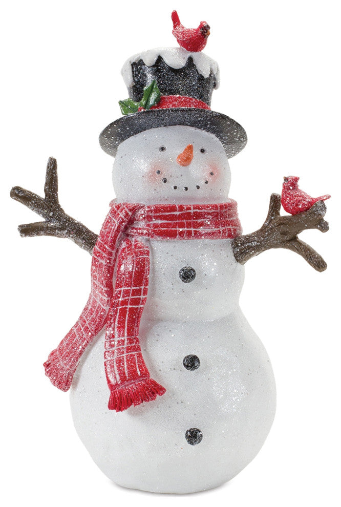 Snowman With Cardinal Birds Figurine, Set of 2