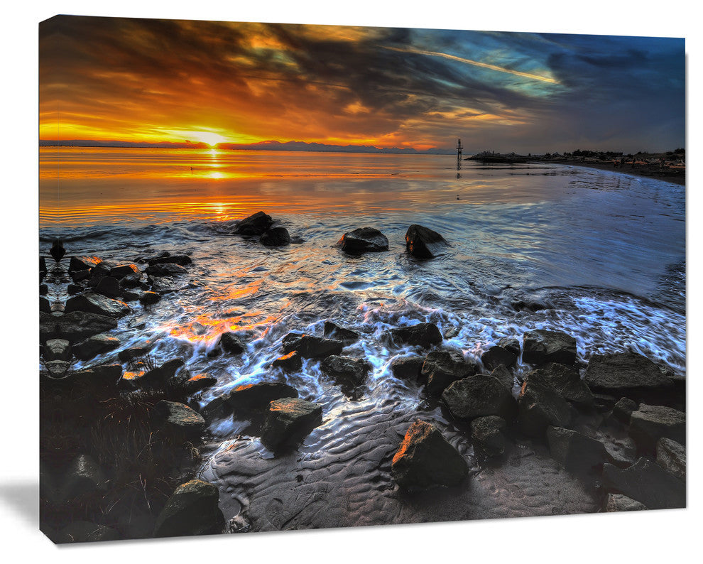 Sunset over Rocky Ocean Shore, Large Landscape Canvas Art Print, 40"x30"