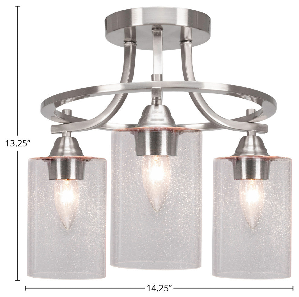 Paramount 3-Light Semi-Flush Light, Brushed Nickel, 4" Clear Bubble Glass