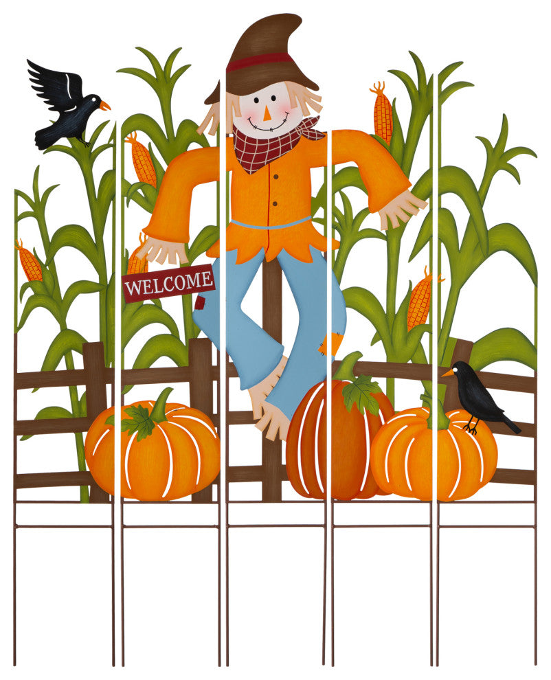 41.5"H Fall Metal Scarecrow and Corns Combo Yard Stake