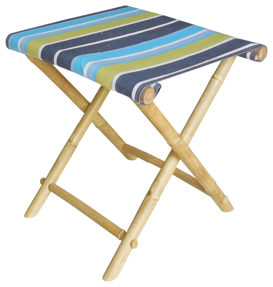Bamboo Foldable Stool, Green Stripes