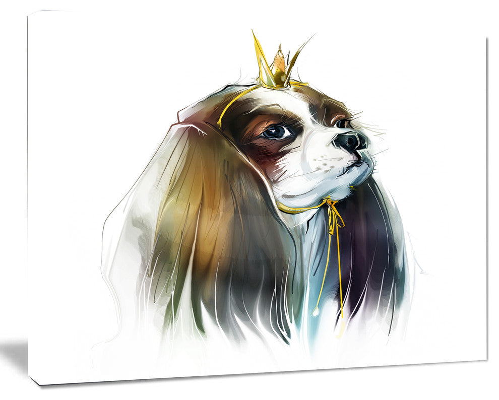 Cute Little Dog in Crown, Animal Canvas Art Print, 20"x12"