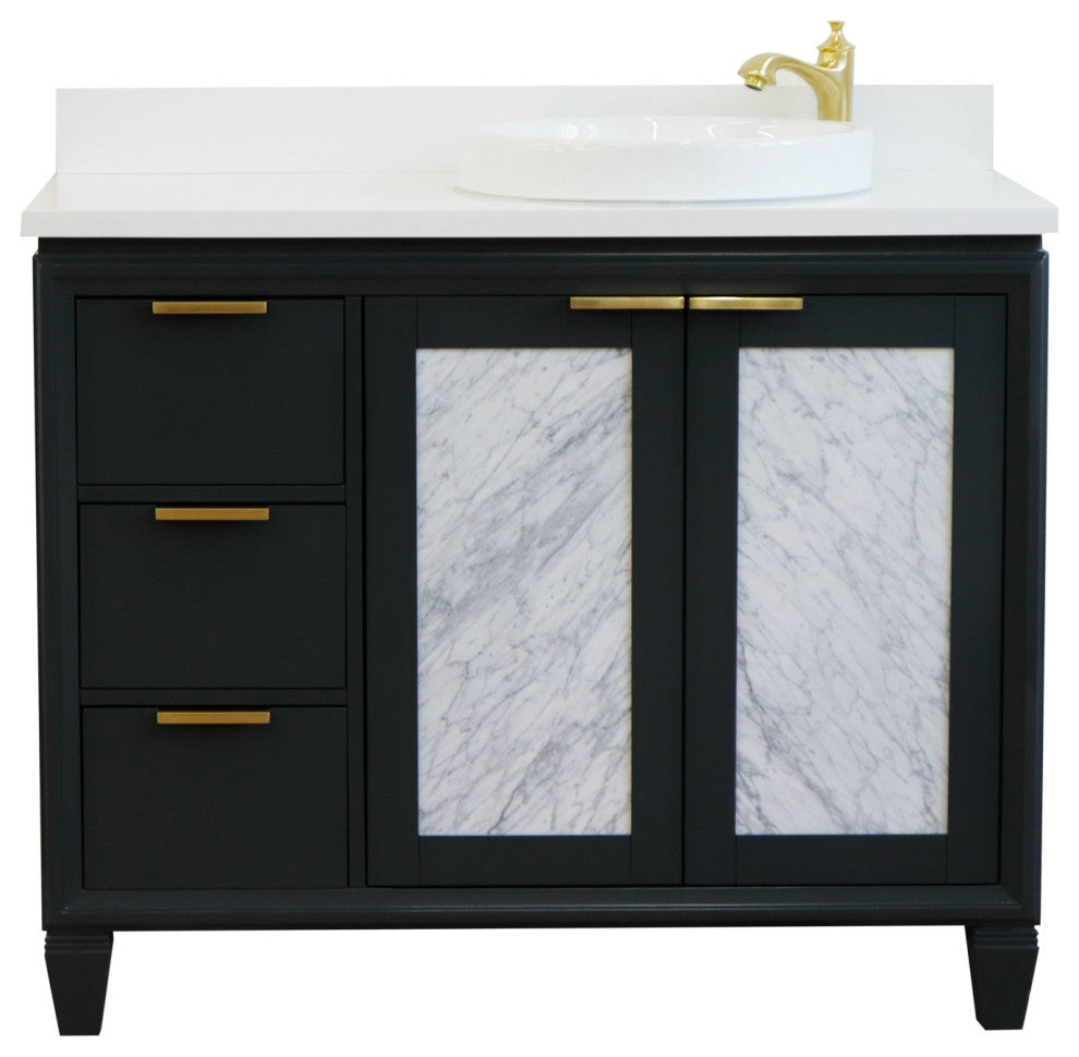 43" Single Vanity, Dark Gray Finish With White Engineered Stone Top