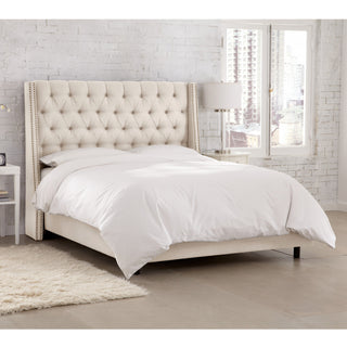 Williams Twin Nail Button Wingback Bed, Linen Talc