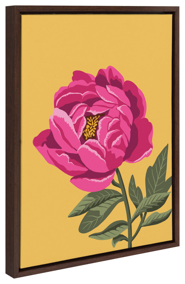 Sylvie Bright Peony Framed Canvas by Maria Filar, Brown 18x24