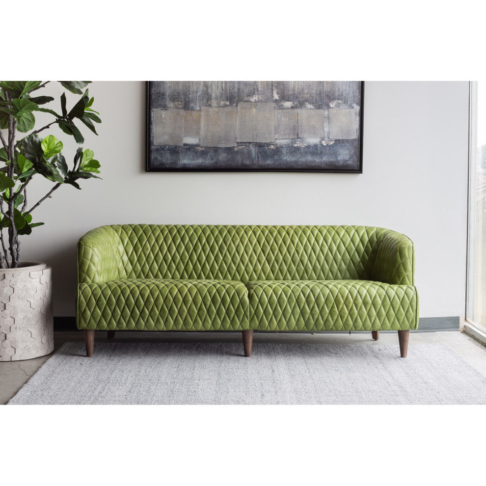 First of A Kind Magdelan Tufted Leather Sofa Jungle Grove Green Leather