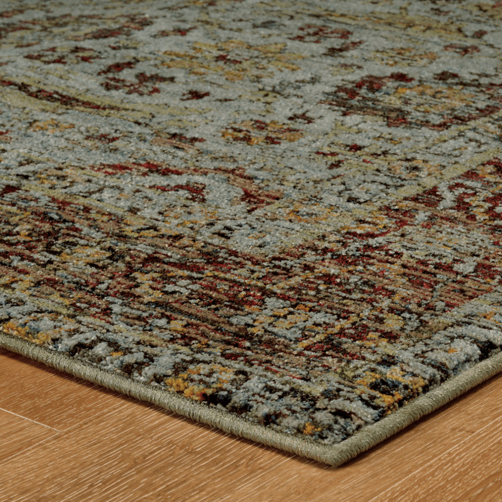 12' Runner Blue Red Green and Gold Oriental Power Loom Runner Rug