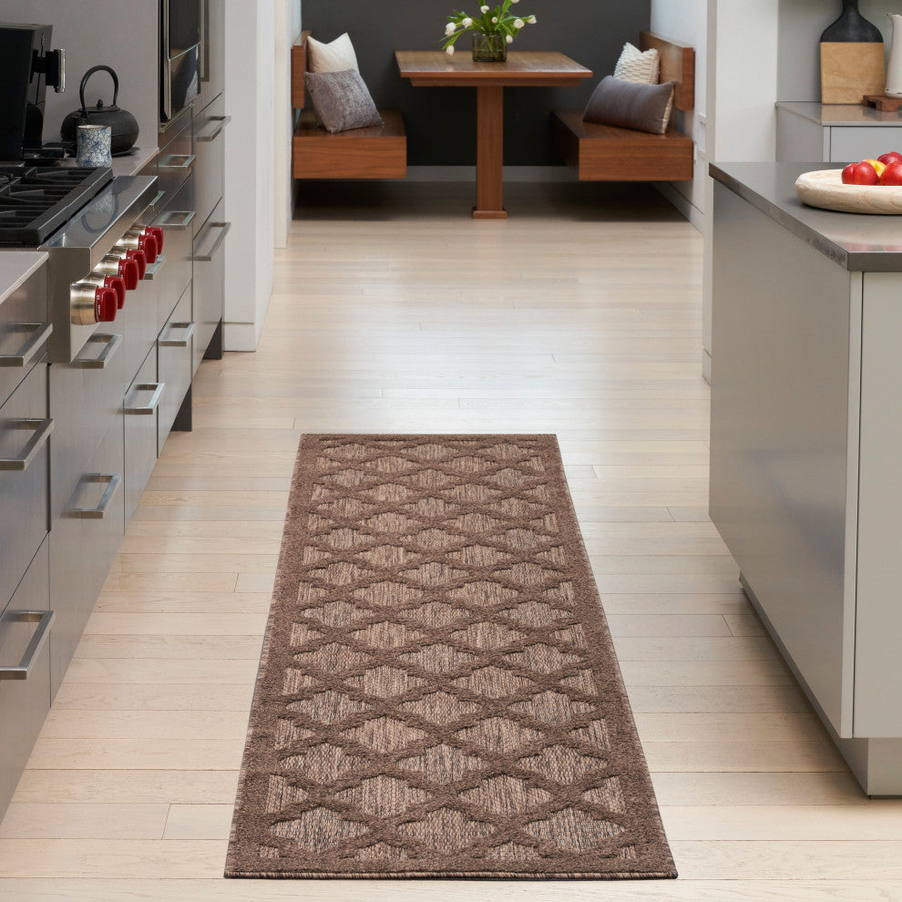 Nourison Nourison Easy Care 2'2" x 10' Brown Modern Rug