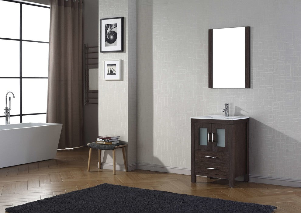 Dior 24" Single Bathroom Vanity, Espresso With Slim White Ceramic Top