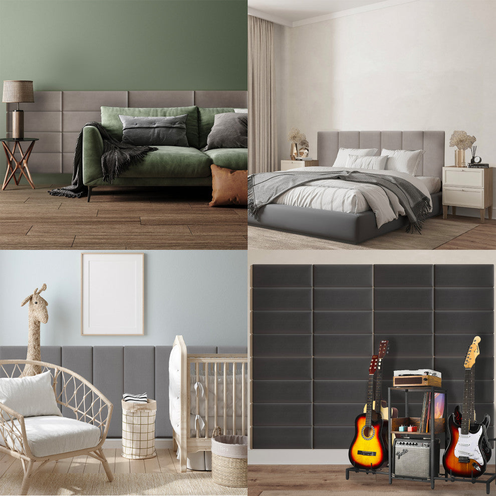 38"x 11.5" Upholstered Wall Mounted Headboard Panels, 12 PCs, Grey