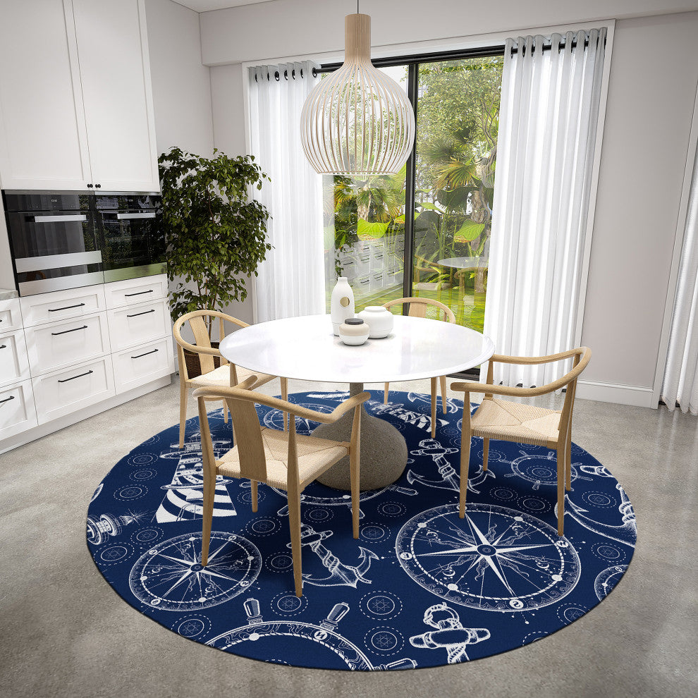 Indoor/Outdoor Harbor HA9 Navy Machine Washable 8' x 8' Round Rug