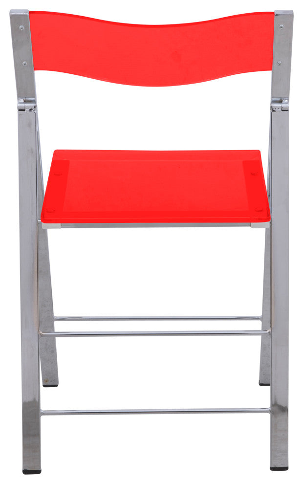 LeisureMod Menno Modern Acrylic Folding Chair, Set of 4 Red