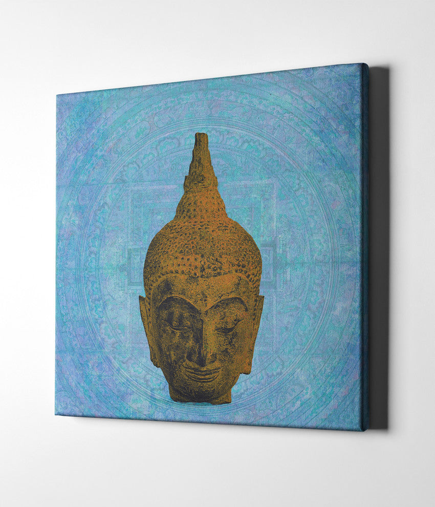 Epic Graffiti "Buddha on Blue" Giclee Canvas Wall Art, 18"x18"
