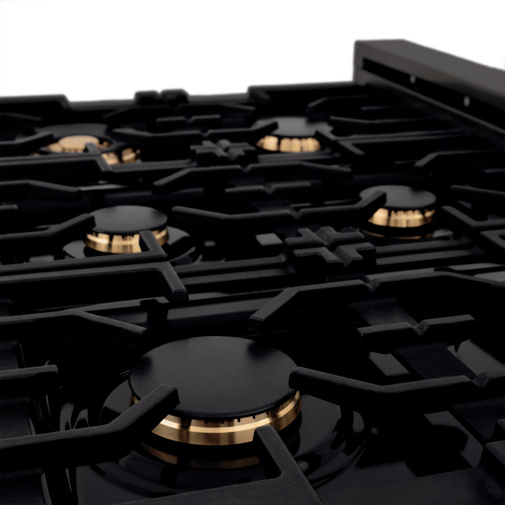 ZLINE 36" Porcelain Rangetop, Black Stainless With Gas Brass Burners RTB-BR-36