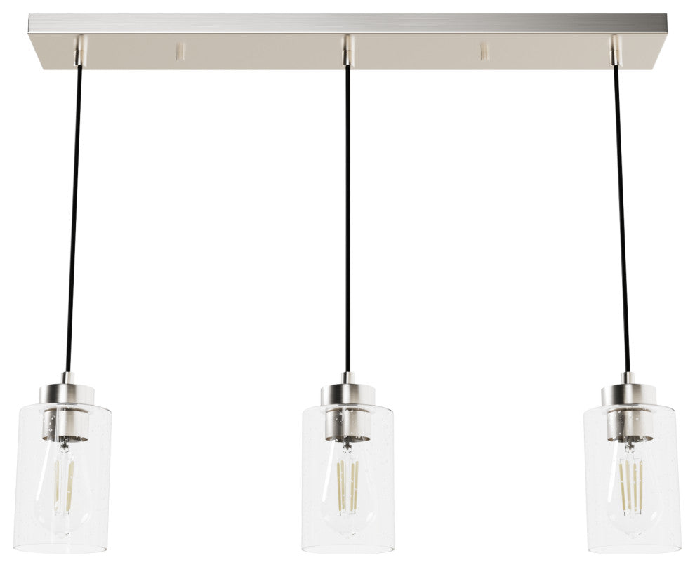 Hartland Brushed Nickel With Seeded Glass 3 Light Cluster Ceiling