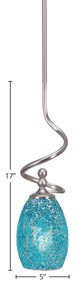Capri Stem Mini Pendant In Brushed Nickel Finish With 5" Turquoise Fusion Glass