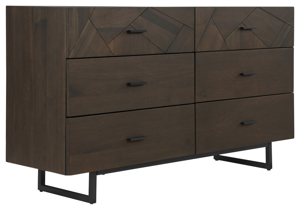 Marquis 6 Drawer Oak Wood Dresser with Black Metal Legs