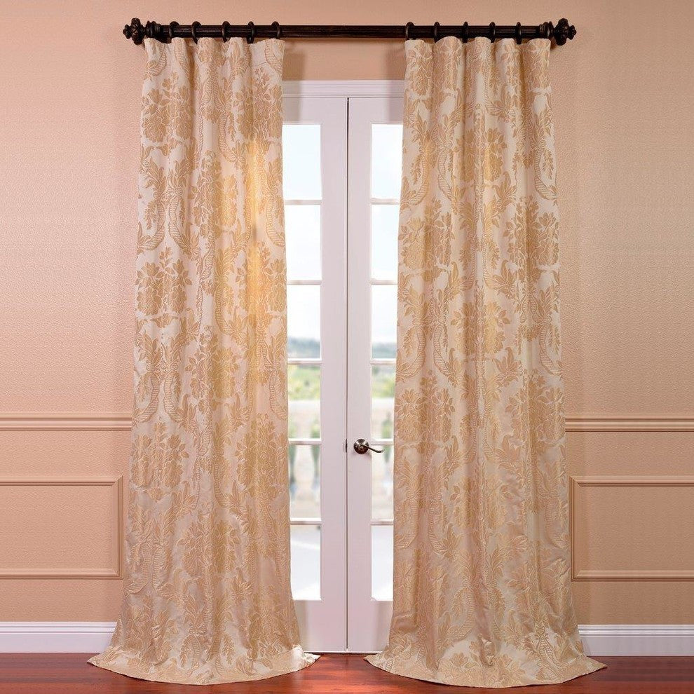 Magdelena Champagne FauxSilk Jacquard Curtain Single Panel, 50"x84"