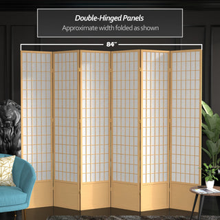 7' Tall Window Pane Shoji Screen, Natural, 6 Panels