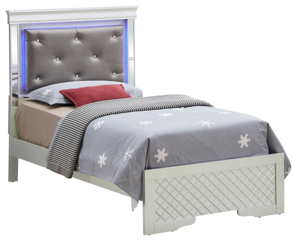 Verona LED Panel Bedframe, Silver Champagne, Full