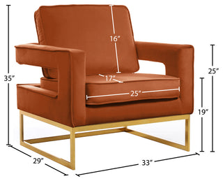Noah Velvet Upholstered Accent Chair, Cognac, Gold Base