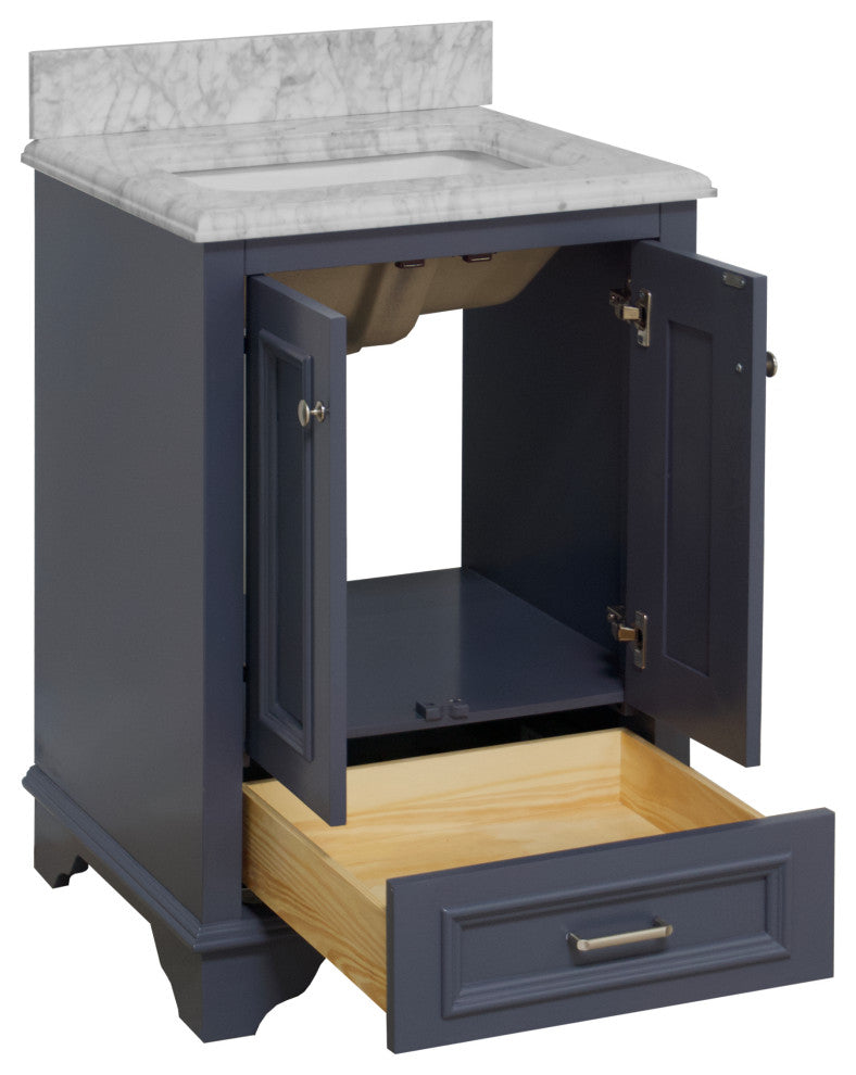 Nantucket 24" Bathroom Vanity, Marine Gray, Carrara Marble