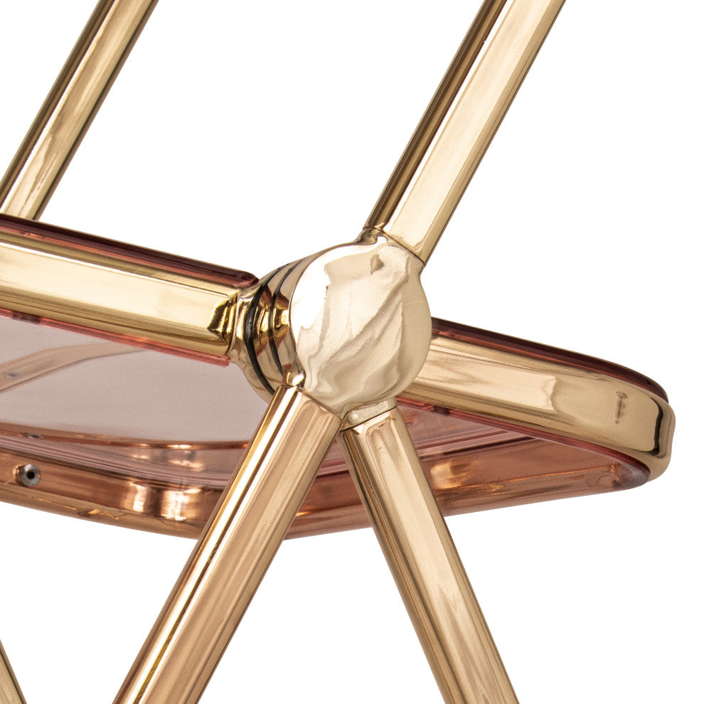 Lawrence Acrylic Folding Chair With Gold Frame, Rose Pink