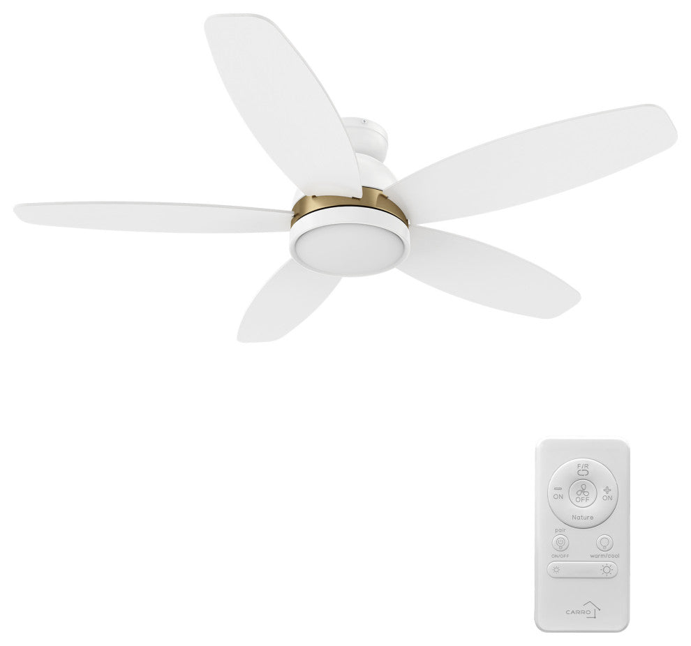 CARRO 48" Low Profile Ceiling Fan With Lights and Remote for Bedroom, Gold/White