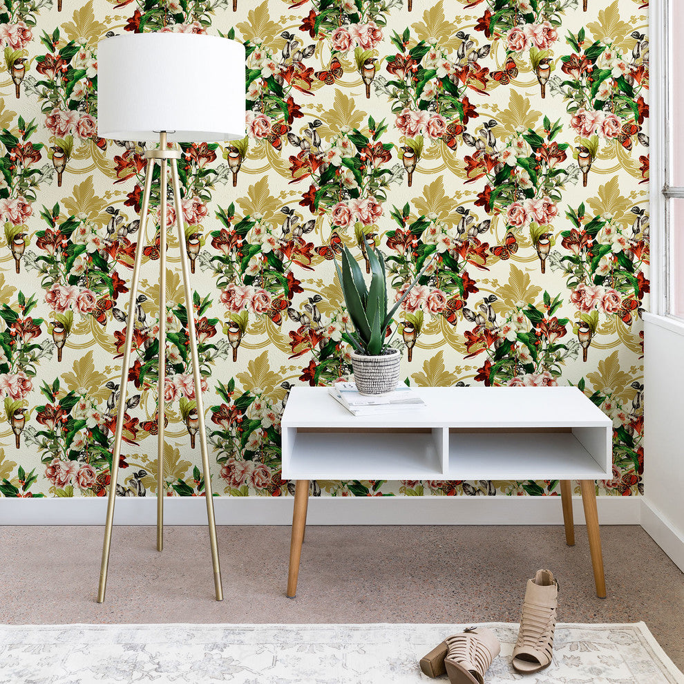 Deny Designs Marta Barragan Camarasa Baroque Bouquet Wallpaper, White, 2'x4'