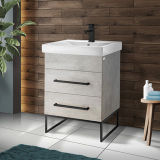 Fine Fixtures Modern Vanity Set, Gray Marble, 24", Black Hardware