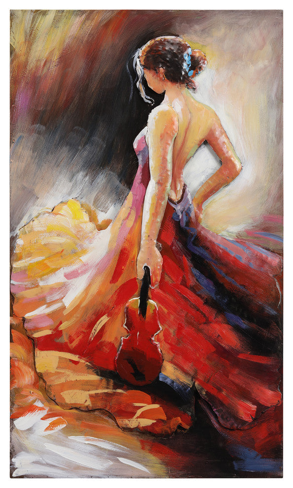 "Flamenco" Beautiful Woman Mixed Media Iron Hand Painted Dimensional Wall Art