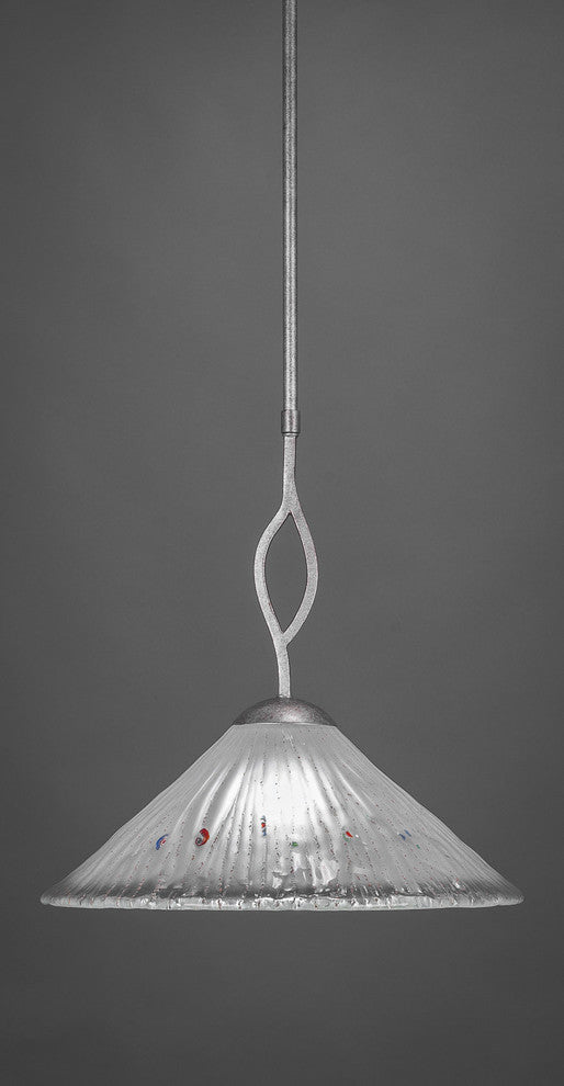 Revo Pendant In Aged Silver, 16" Frosted Crystal Glass