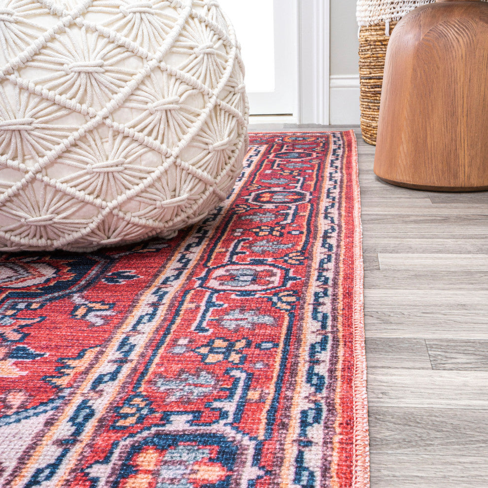 Cirali Ornate Large Medallion Machine Washable Indoor Area Rug, Red/Navy, 3 X 5
