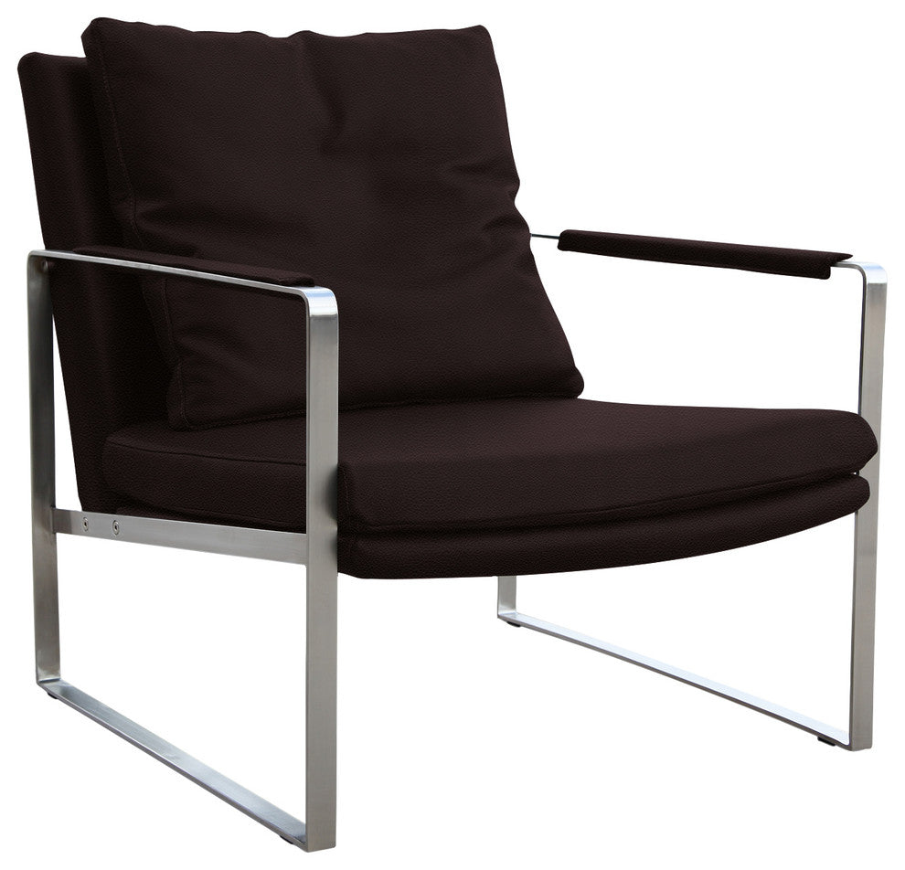 Zara Arm Chair, Stainless Steel Base, Gray Genuine Leather