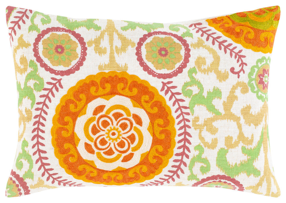 Surya Termez TMZ-004 14"x20" Pillow Cover, Gold/Ivory/Mauve/Grass Green