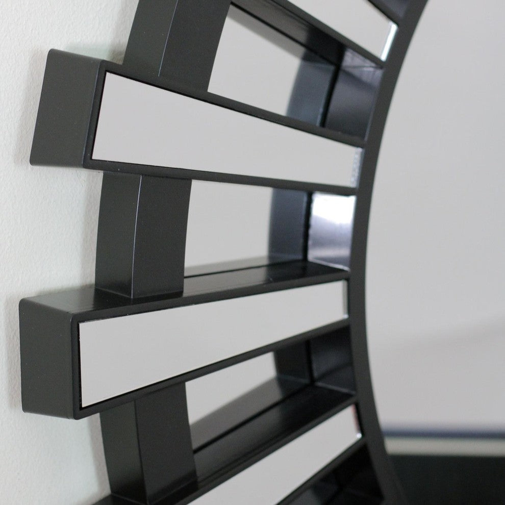 25.5" Sparkling Regal Sunburst Matte Black Decorative Round Wall Mirror