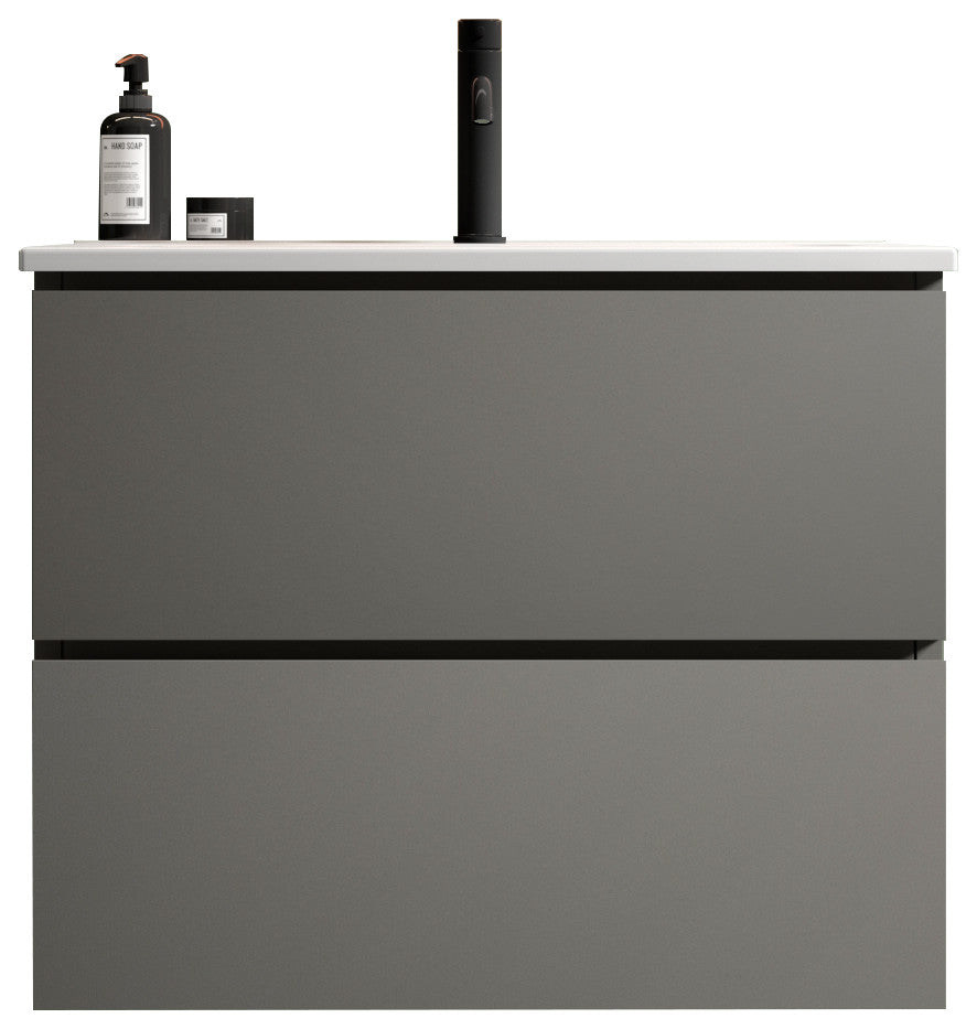 Wall-Mounted Bathroom Vanity Set with Ceramic Sink with one faucet hole, Gray