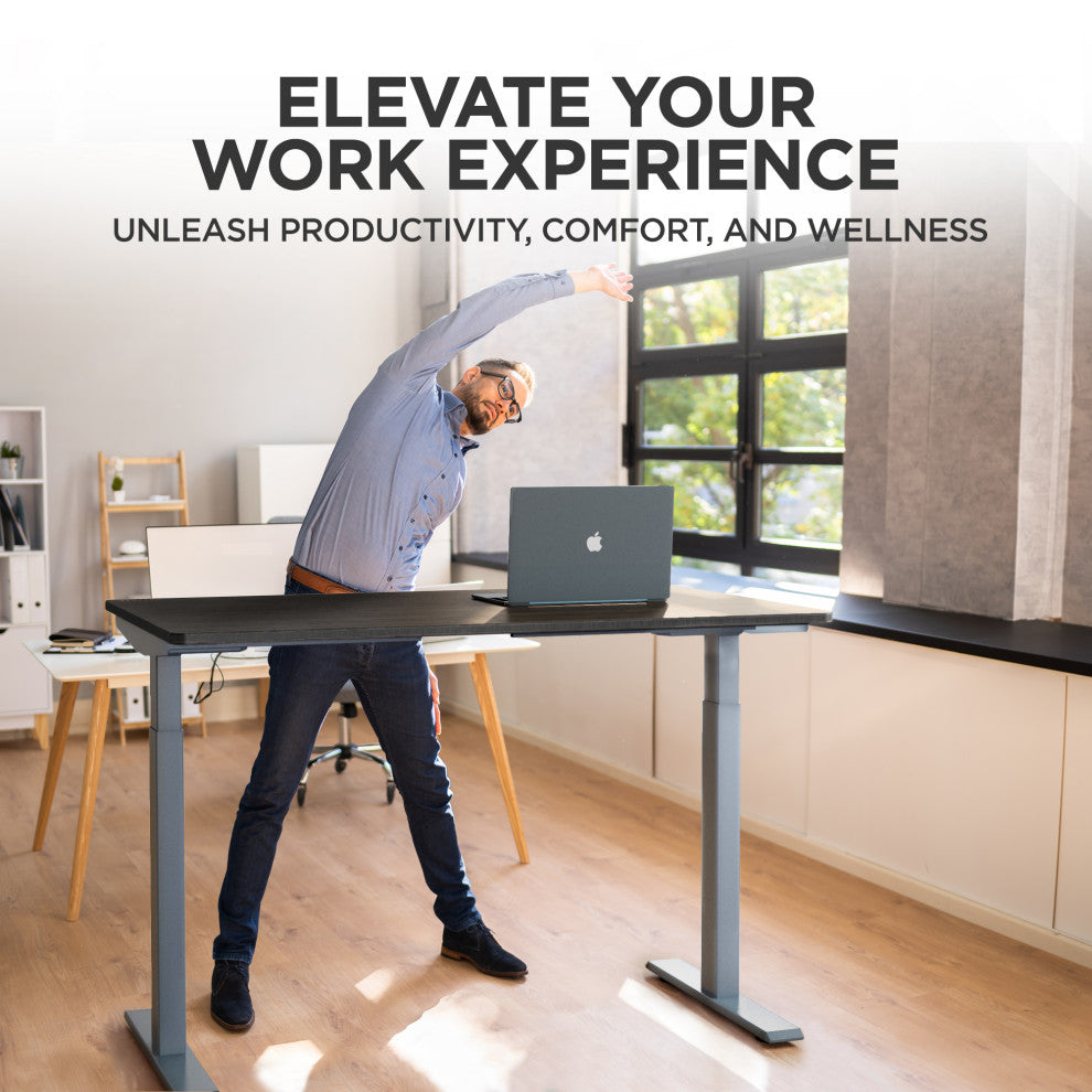 Rise Up Bamboo Electric Adjustable Height Office Desk, Gray + Black Bamboo