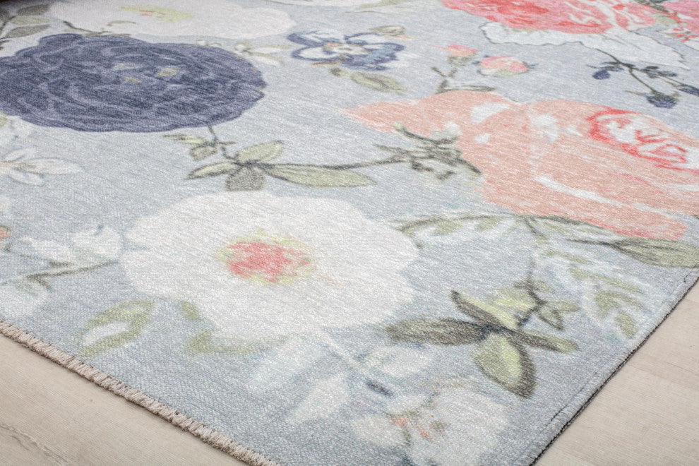 Serafina Blossoming Beauty Floral Contemporary Light Blue Area Rug, 5'3" X 7'0"