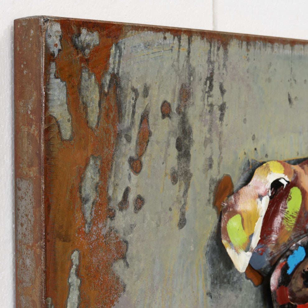 "Dog on Skateboard" Mixed Media Iron Hand Painted Dimensional Wall Art
