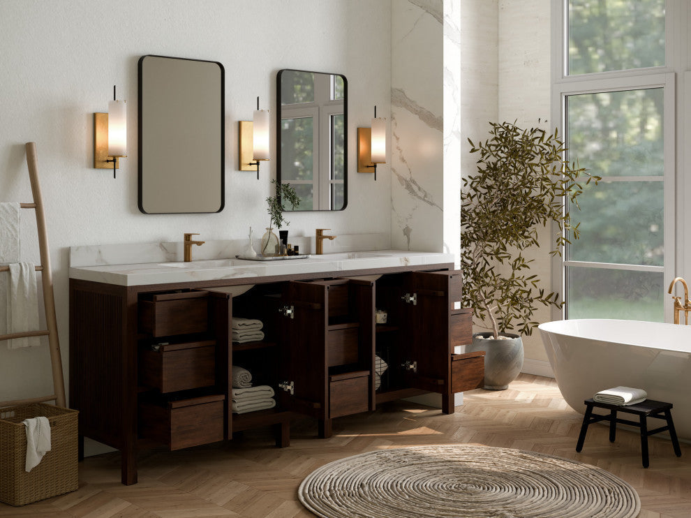 Elizabeth 84 Double Sink Bath Vanity in Dark Walnut Teak 2" Carrara Quartz