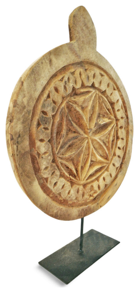 Consigned Vintage Wood Medallion on Stand 5