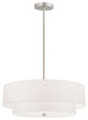 4 Light Incandescent 2 Tier Pendant, Satin Chrome with White Shade